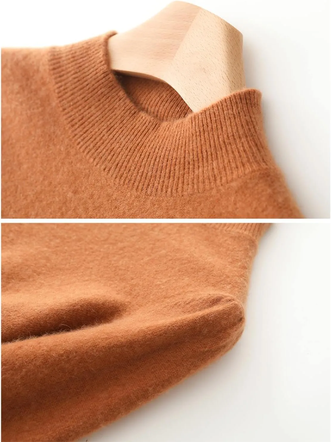 100% Merino Wool Sweater Dress Women's Mock Neck Lantern Sleeve Pullover Autumn Winter Knitted Long Dress