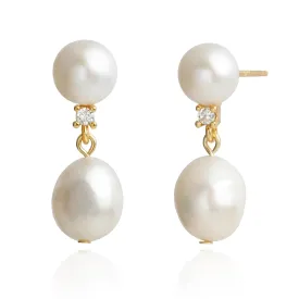 14K Gold Plated Cultured White Baroque Pearl Dangling Drop Earrings for Women Trendy