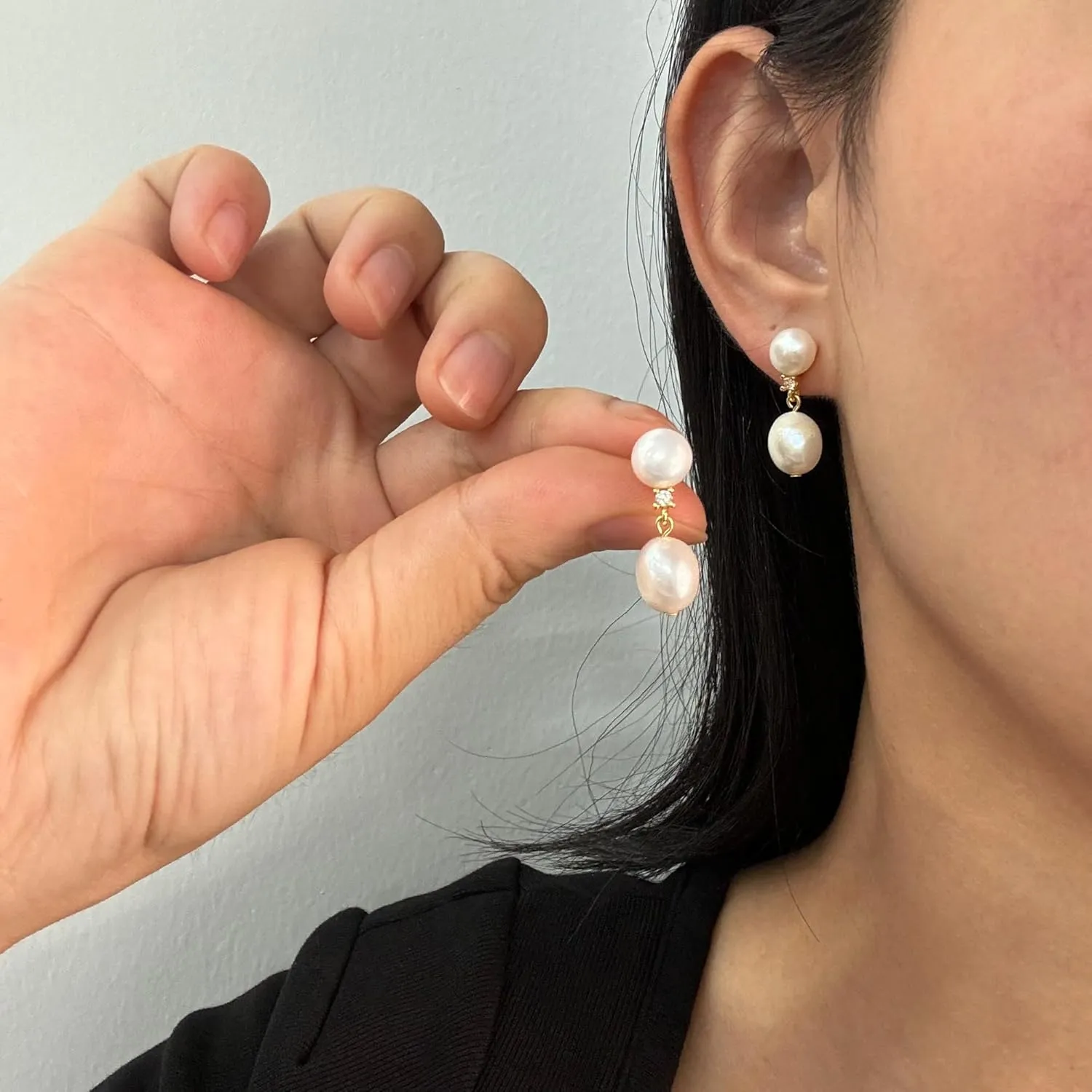 14K Gold Plated Cultured White Baroque Pearl Dangling Drop Earrings for Women Trendy