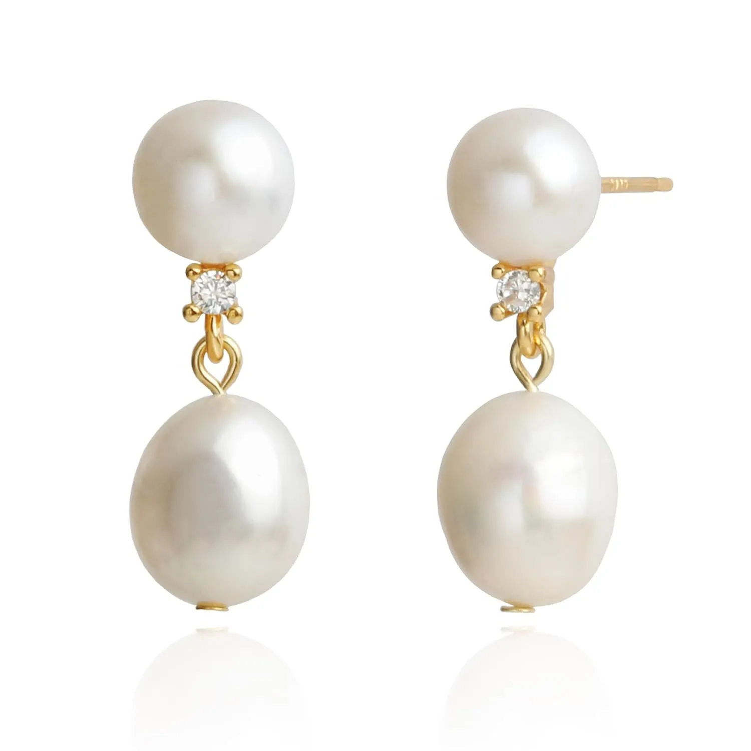 14K Gold Plated Cultured White Baroque Pearl Dangling Drop Earrings for Women Trendy