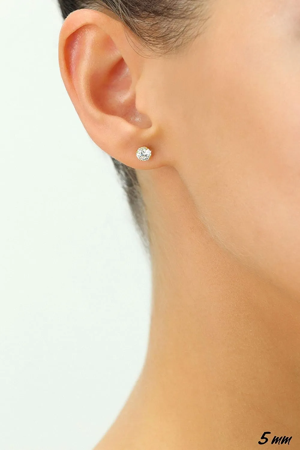 14k White Gold Solitaire Round Cubic Zirconia Stud Earrings with Gold butterfly Pushbacks