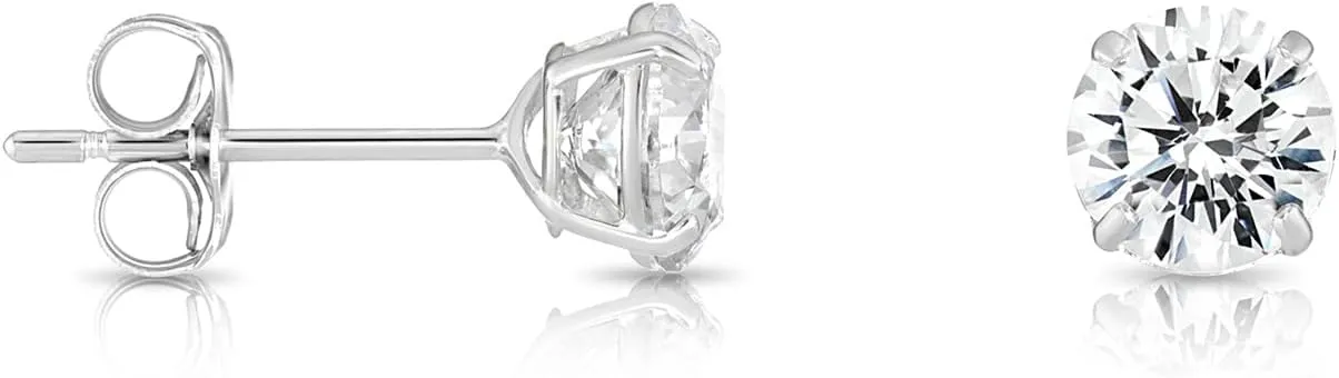 14k White Gold Solitaire Round Cubic Zirconia Stud Earrings with Gold butterfly Pushbacks