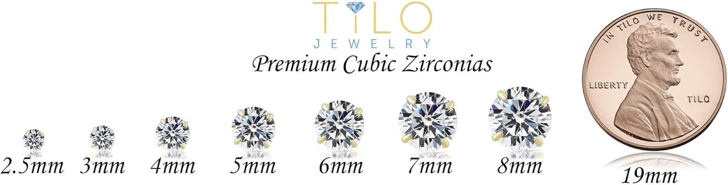 14k White Gold Solitaire Round Cubic Zirconia Stud Earrings with Gold butterfly Pushbacks