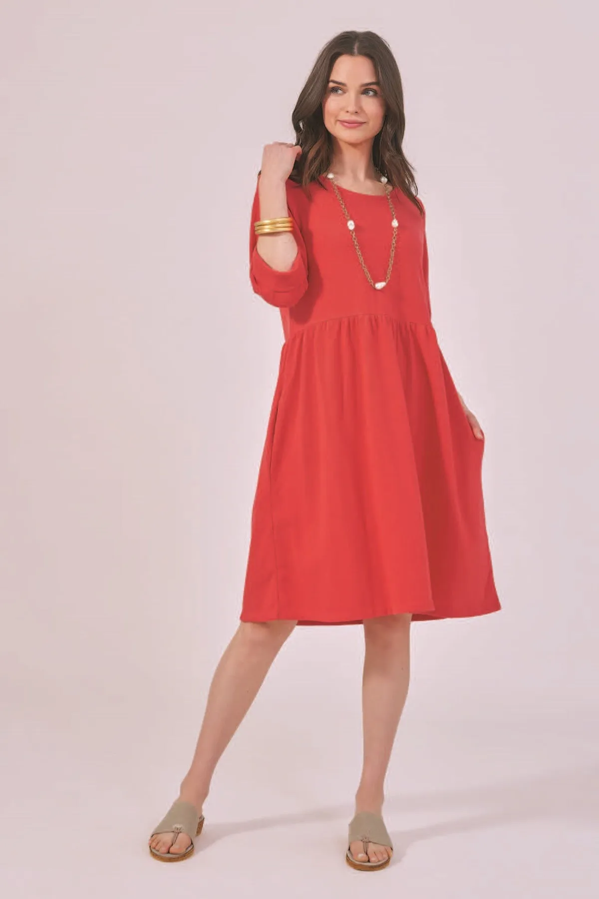 40” ¾ Sleeve Empire Waist Dress