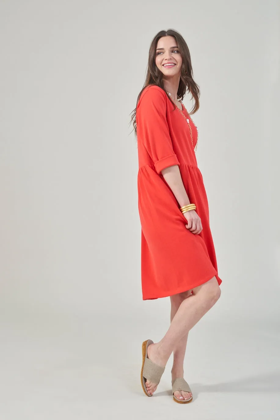40” ¾ Sleeve Empire Waist Dress