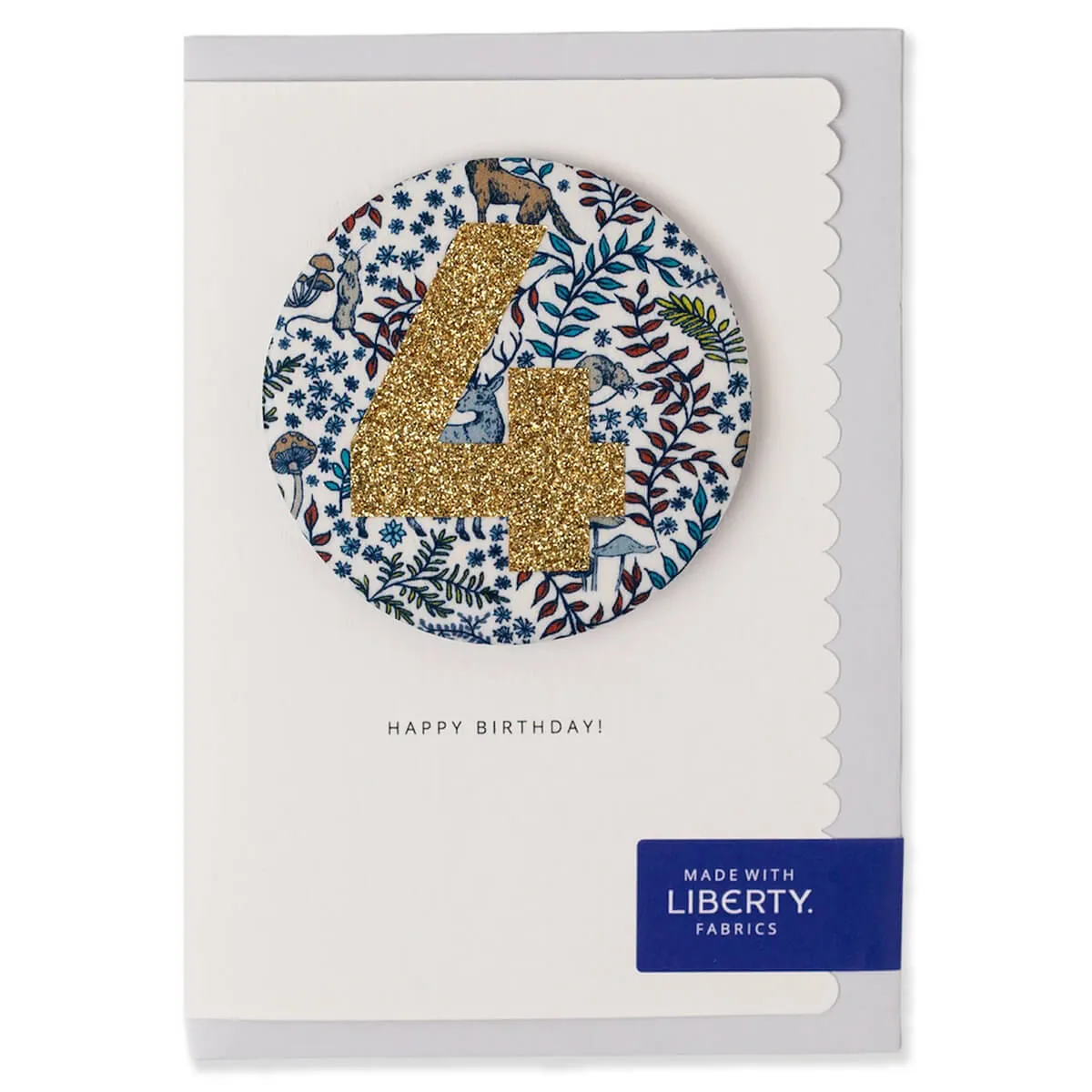 Age 4 Badge Greetings Card in Feldberg Forest Liberty Print by The Charming Press