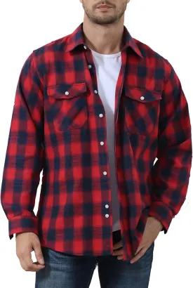 Angbater Mens Flannel Plaid Shirts Fashion Long Sleeve Button Down Shirt with Pockets