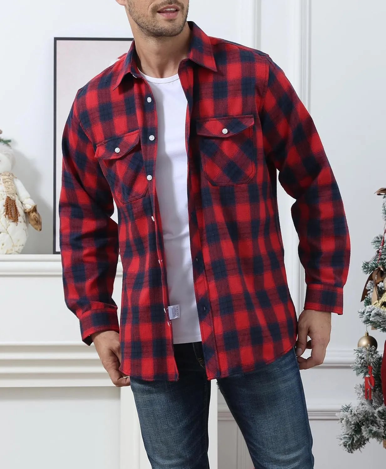 Angbater Mens Flannel Plaid Shirts Fashion Long Sleeve Button Down Shirt with Pockets