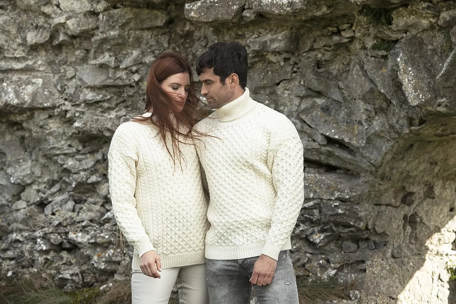 Aran Crafts Unisex Irish Cable Knitted Crew Neck Sweater (100% Merino Wool)