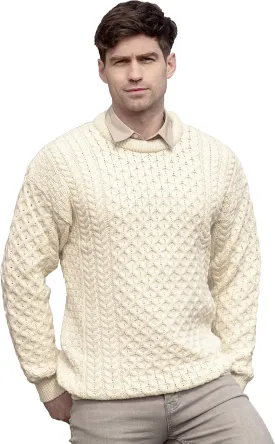 Aran Crafts Unisex Irish Cable Knitted Crew Neck Sweater (100% Merino Wool)