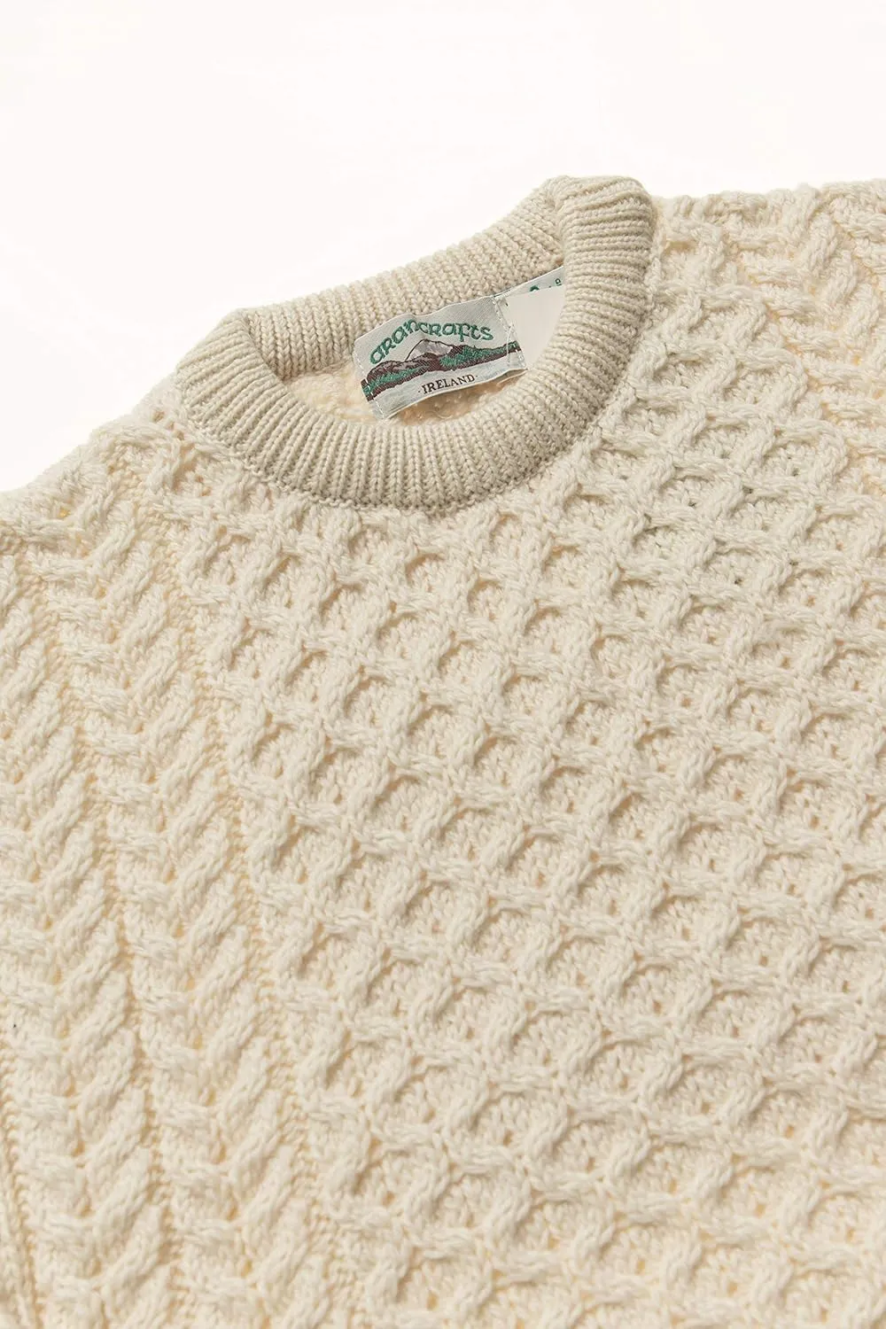 Aran Crafts Unisex Irish Cable Knitted Crew Neck Sweater (100% Merino Wool)