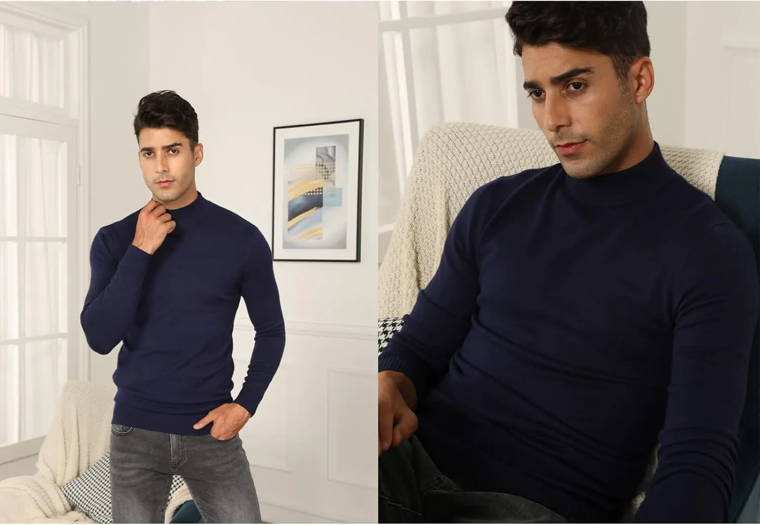 Babioboa Men's Mock Turtleneck Sweater Slim Fit Half Turtleneck Long Sleeve Knit Pullover Thermal Casual Solid Knitwear