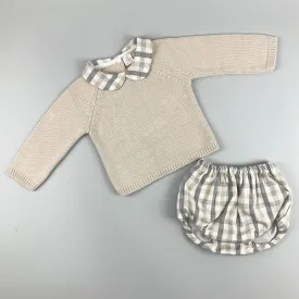 Baby Boys 2 Piece Outfit- Knitted Top & Jam Pants - Beige