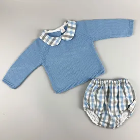 Baby Boys 2 Piece Outfit- Knitted Top & Jam Pants - Blue