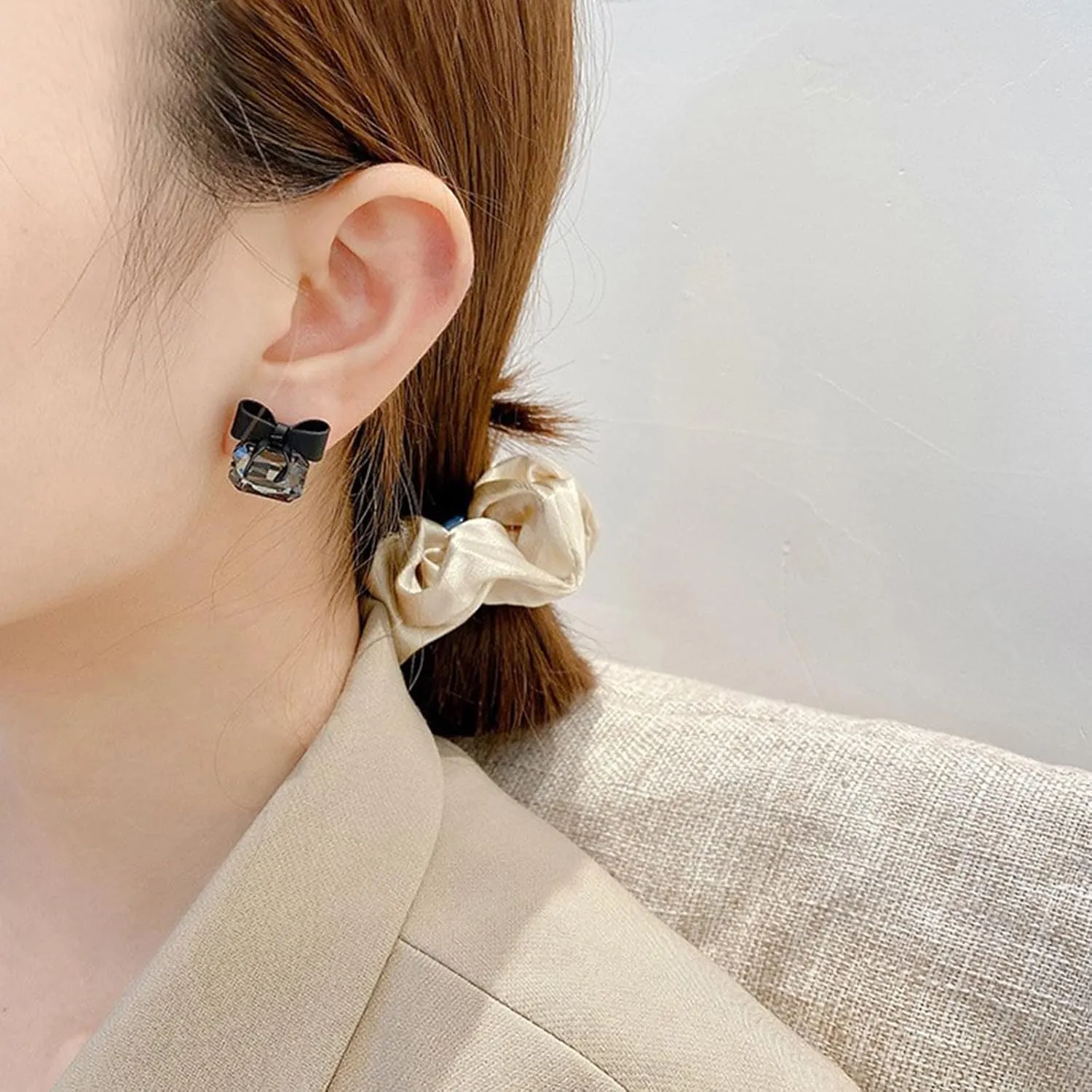 Black Bow Earrings for Women Trendy Rhinestone Dangling Sparkly Wedding Earrings for Brides Black Earring Bow Jewelry