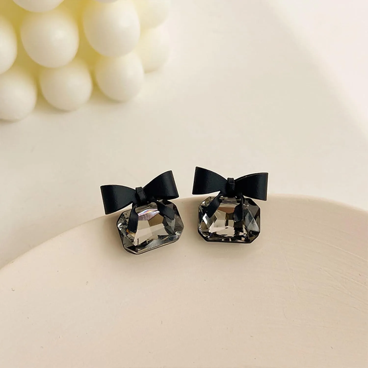 Black Bow Earrings for Women Trendy Rhinestone Dangling Sparkly Wedding Earrings for Brides Black Earring Bow Jewelry