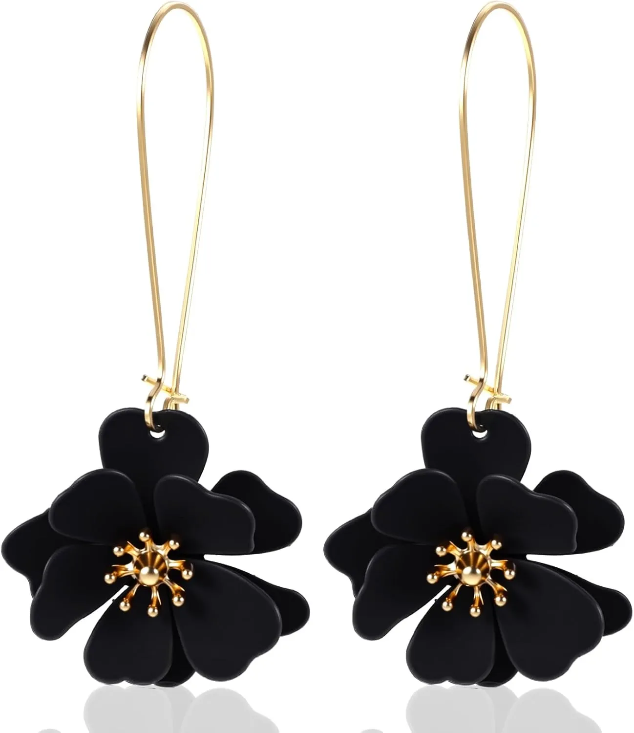 Black Daisy Flower Earrings, ValueBargain Black Flower Earrings Daisy Matte Floral Long Petal Drop Dangle Earrings for Women Boho Accessories, Suitable for Parties Wedding and Everyday Wear