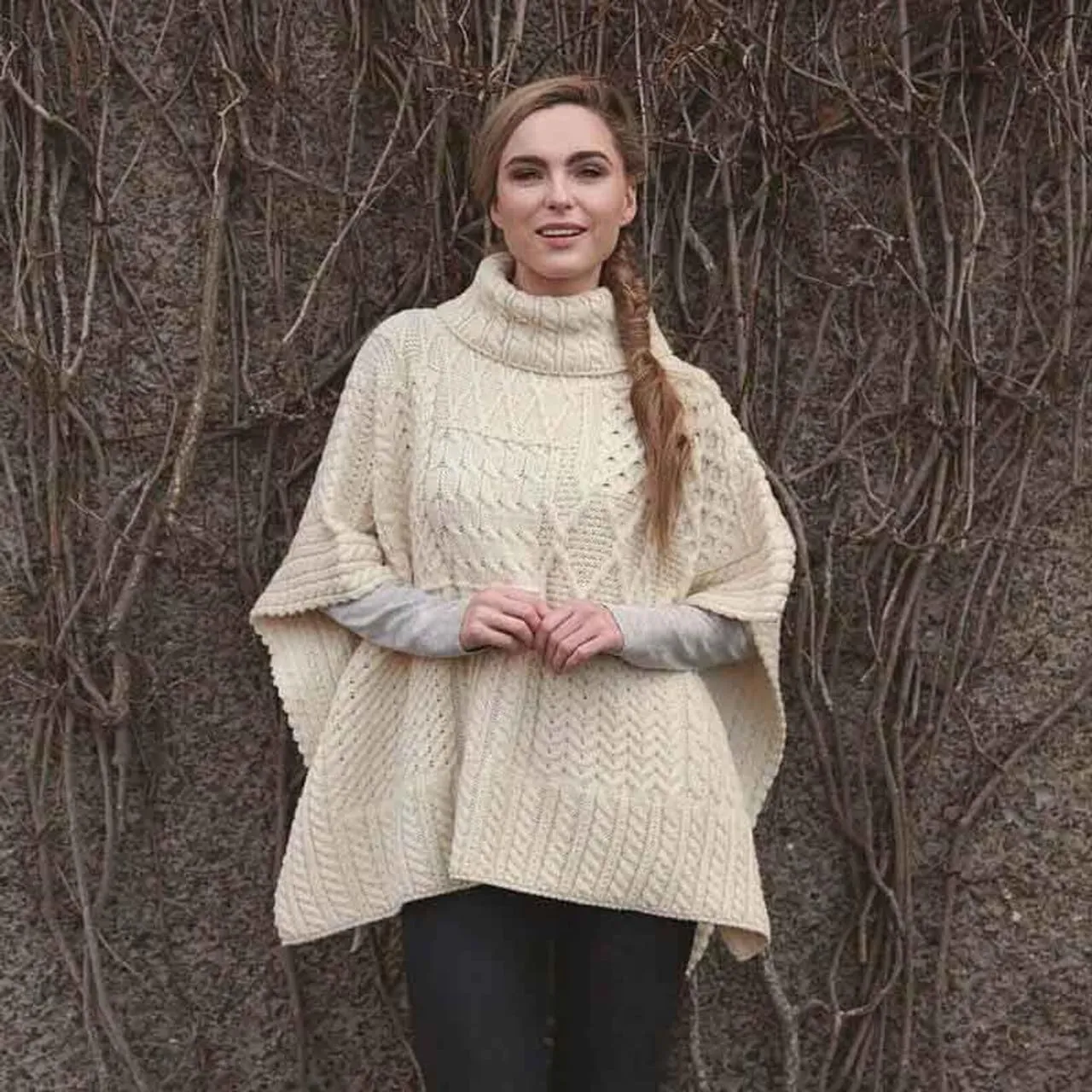Carraig Donn 100% Irish Merino Wool Patchwork Aran Cowl Cape.