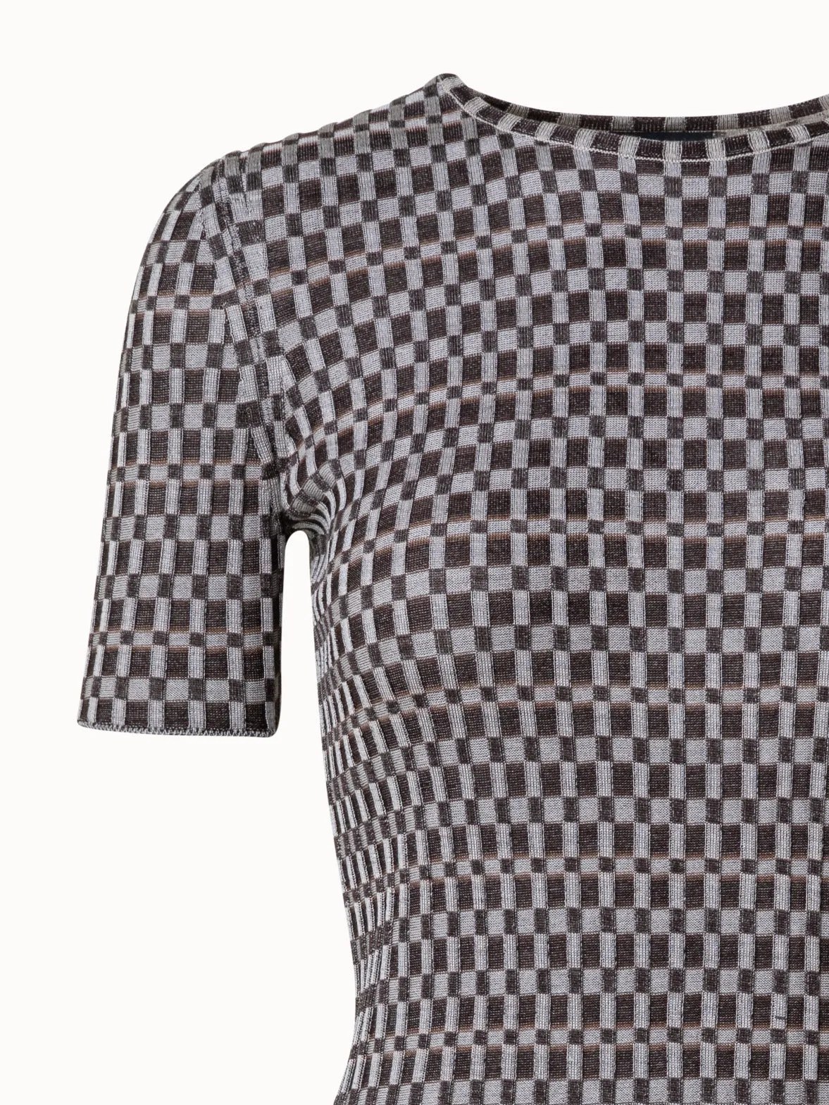 Checked Silk Rib Knit Pullover
