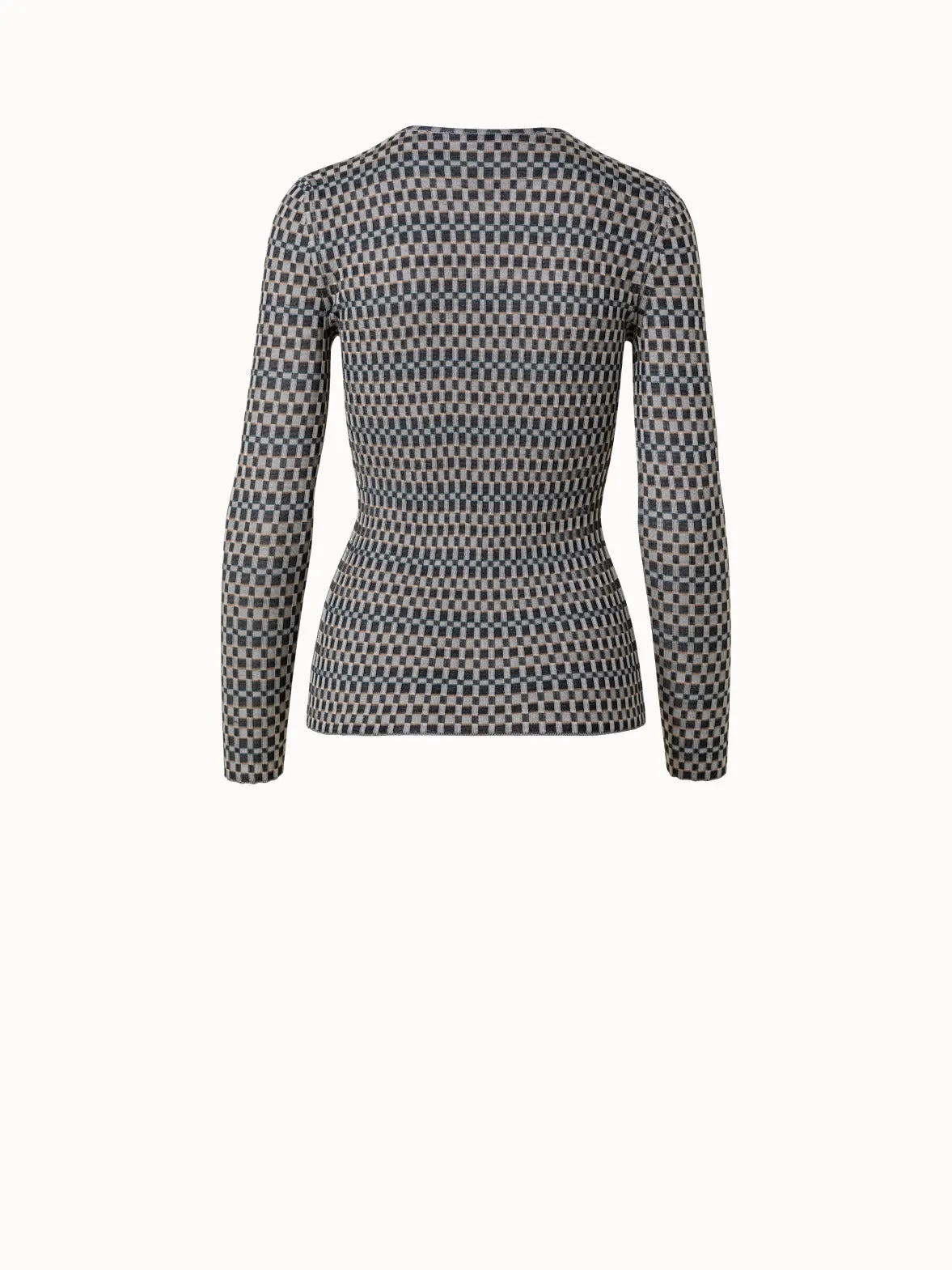 Checked Silk Rib Knit Pullover