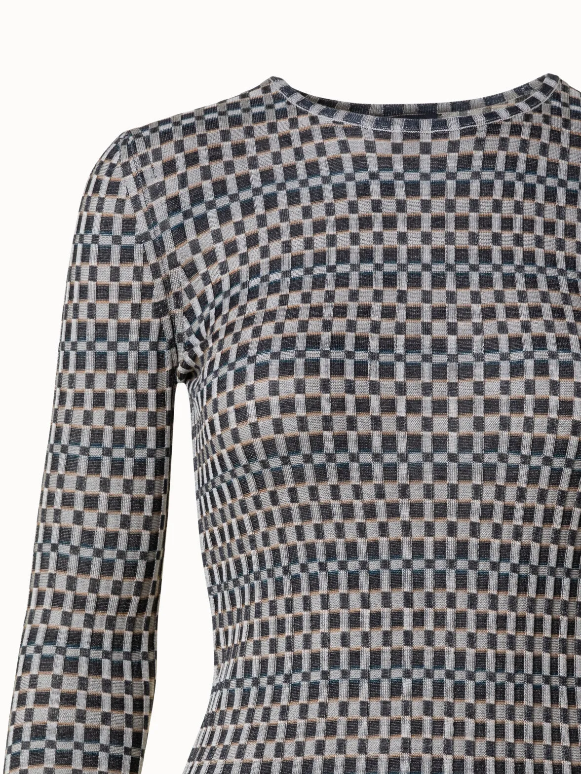 Checked Silk Rib Knit Pullover
