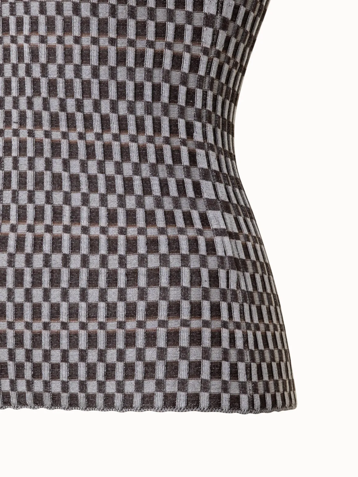 Checked Silk Rib Knit Pullover
