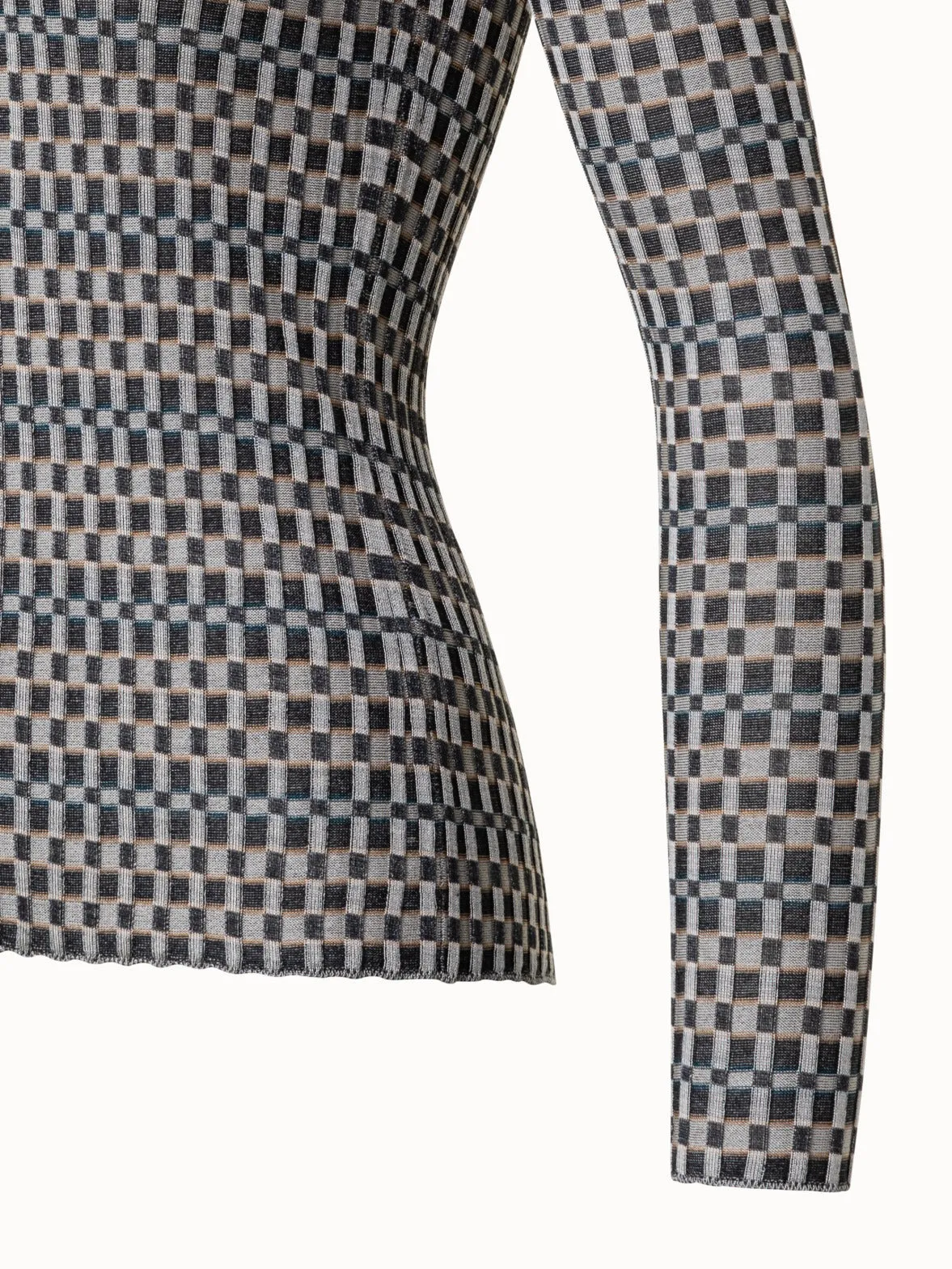 Checked Silk Rib Knit Pullover