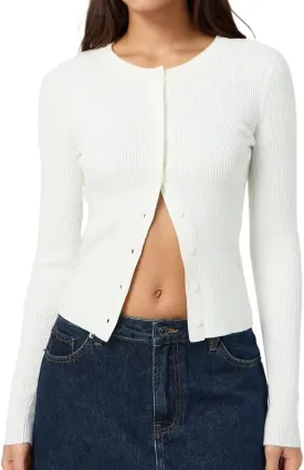 Cioatin Women Long Sleeve Button Up Ribbed Knit Crop Cardigan Y2K Slim Fit Round Neck Sweater Tshirt Fall Going Out Tops