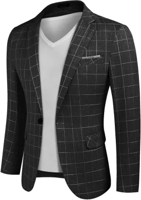 COOFANDY Men's Plaid Blazer One Button Casual Lightweight Checked Sport Coat
