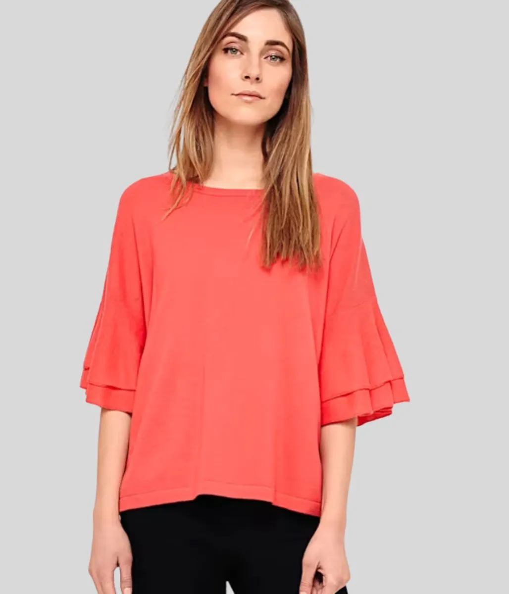 Coral Daisi Double Frill Sleeve Knit Top
