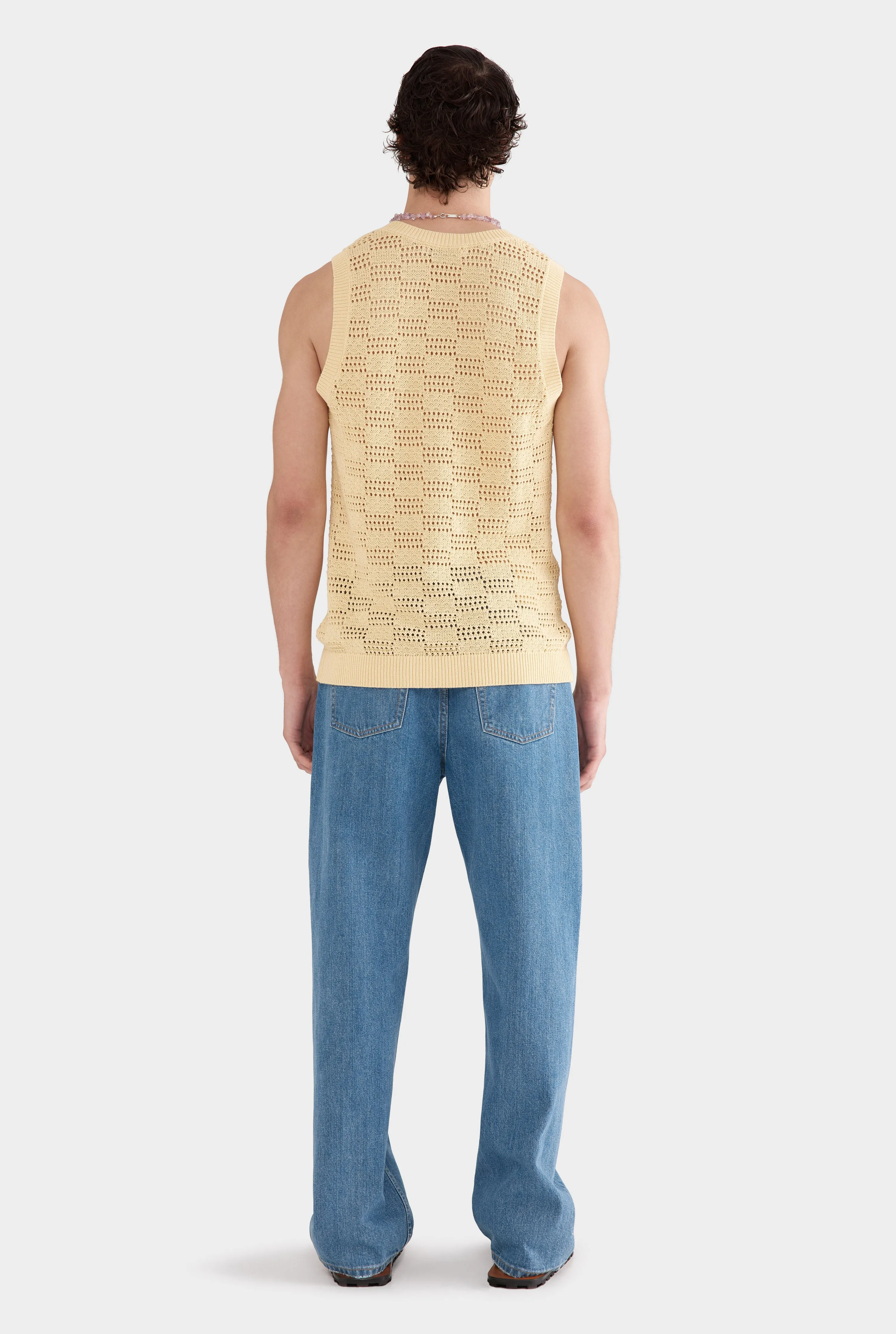 Cotton Crochet Check Tank - Butter