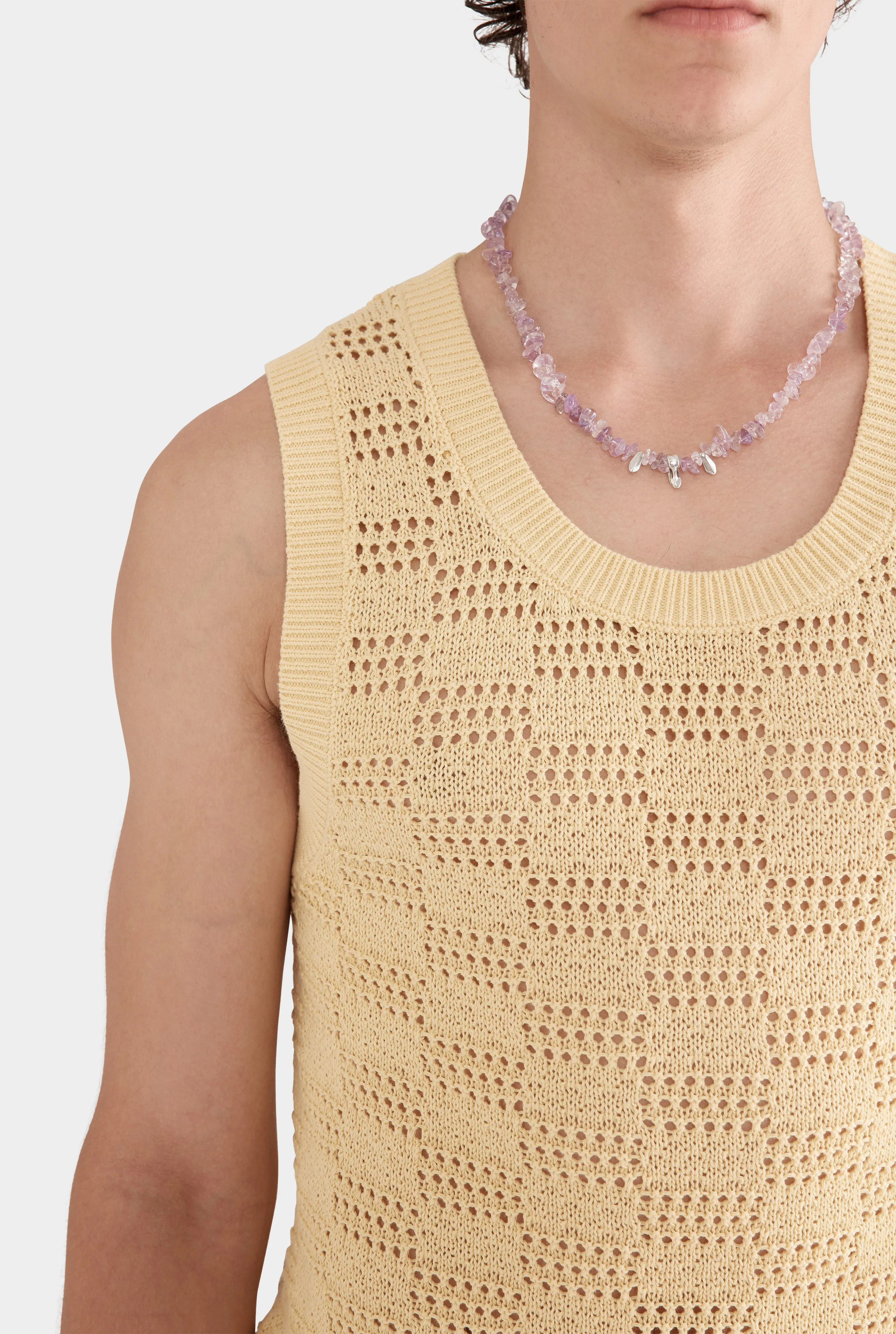 Cotton Crochet Check Tank - Butter
