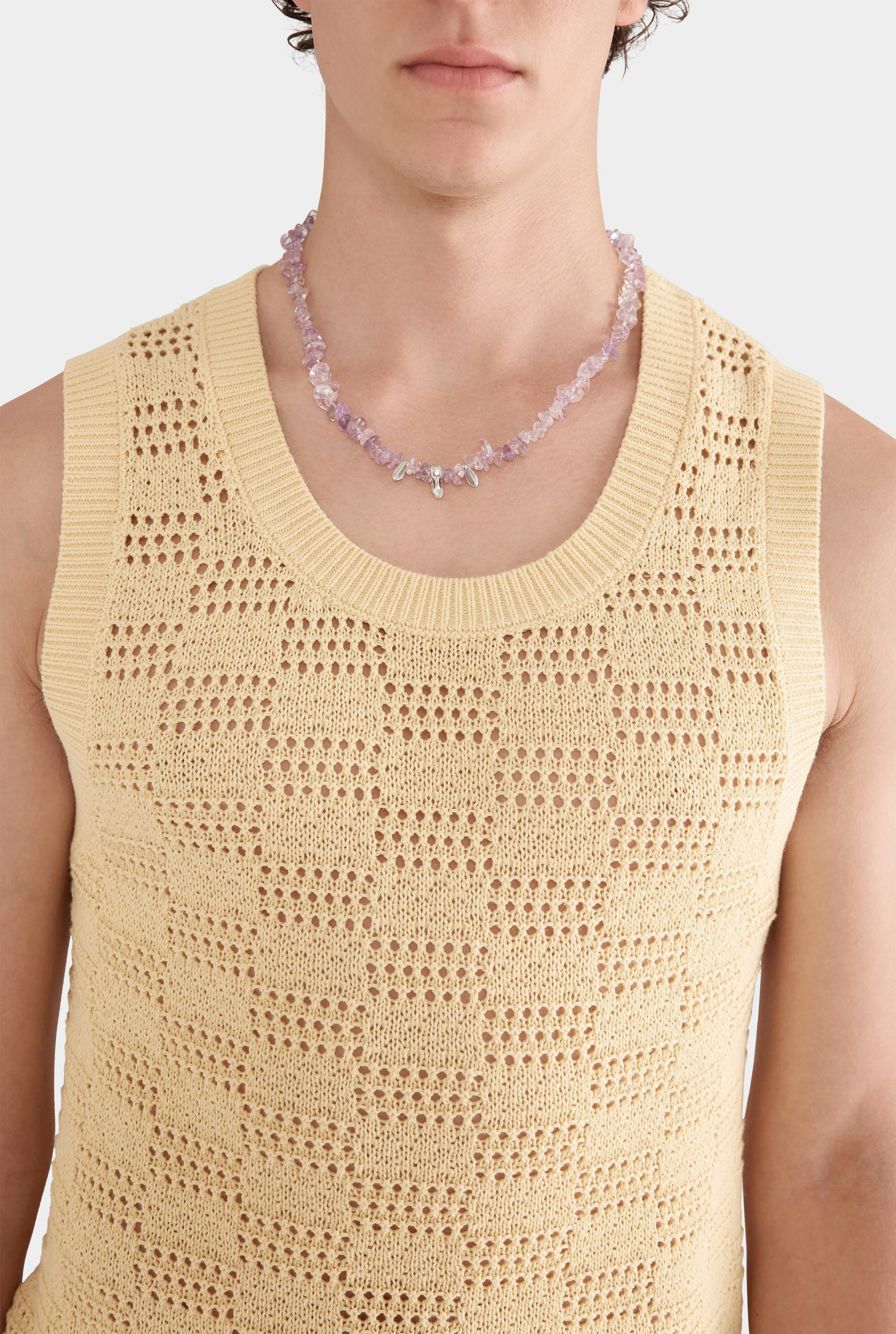 Cotton Crochet Check Tank - Butter