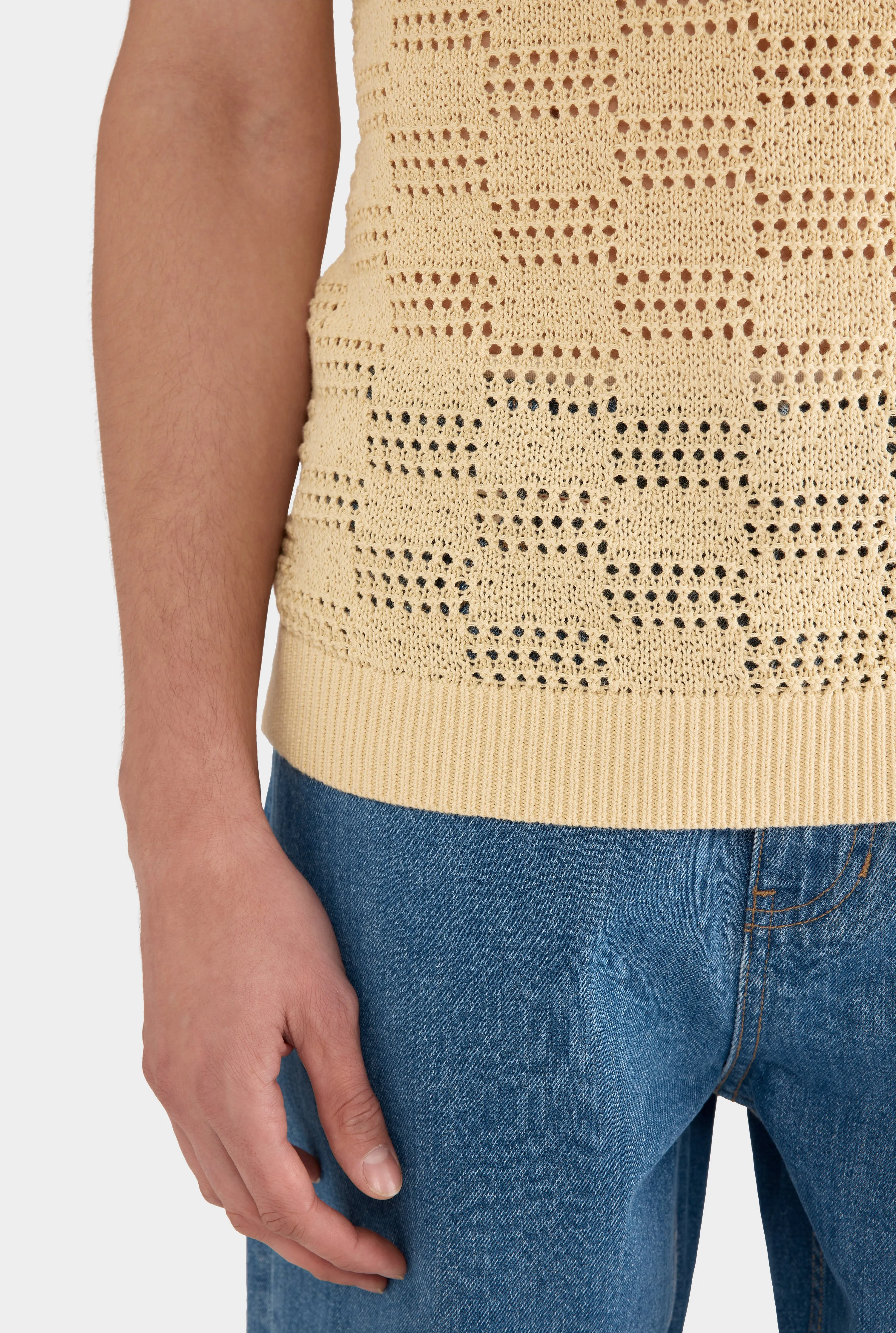 Cotton Crochet Check Tank - Butter