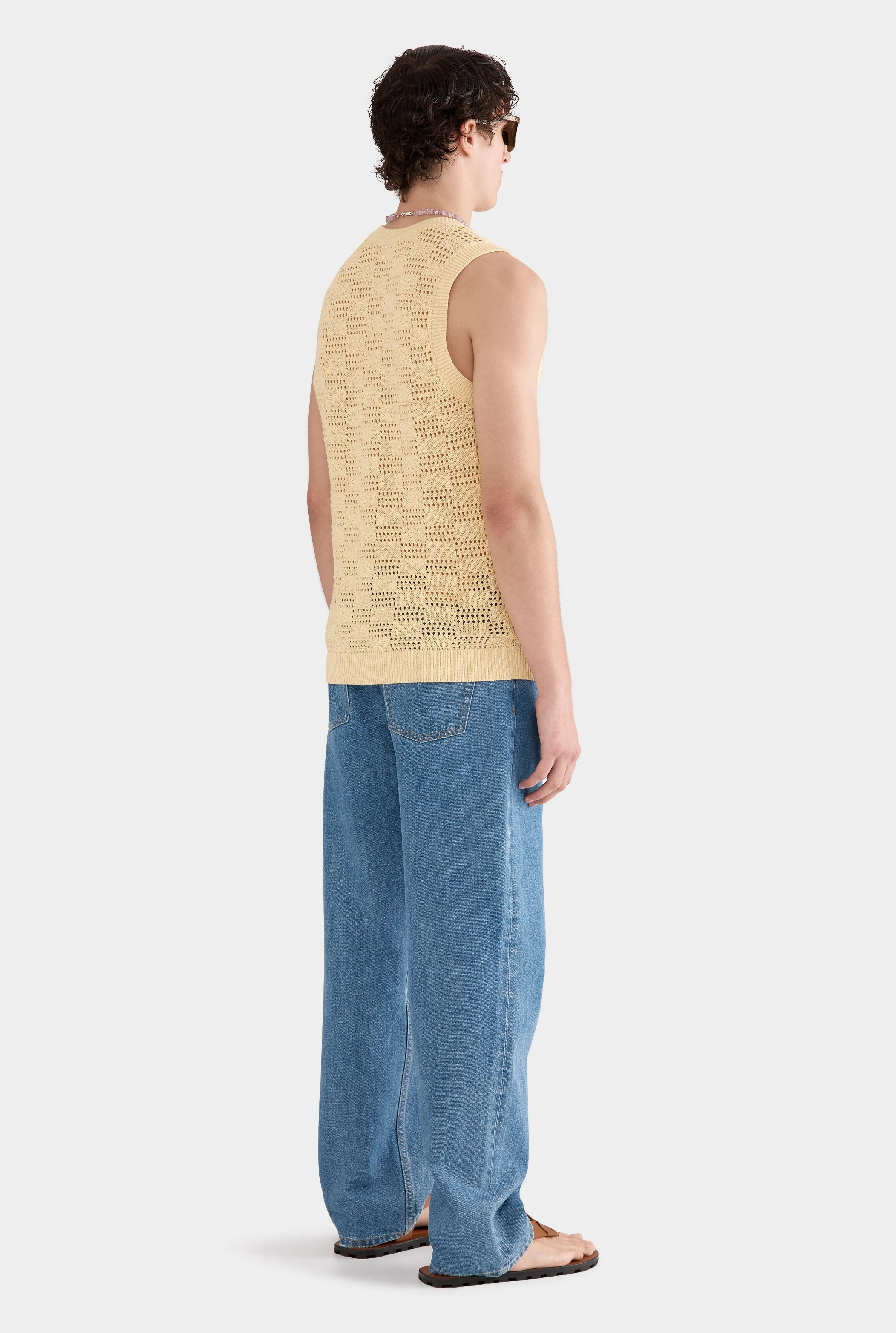 Cotton Crochet Check Tank - Butter