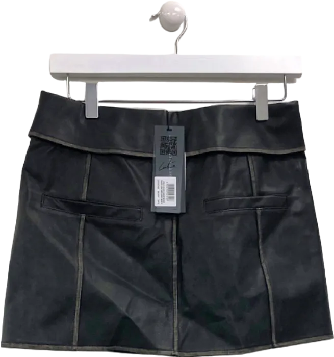 Couture Black Leather Mini Skirt UK 8