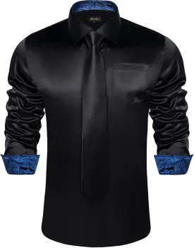 DiBanGu Satin Shirt and Tie Sets for Men Dress Shirts Long Sleeve Inner Contrast Men's Casual Button-Down Shirts S-3XL