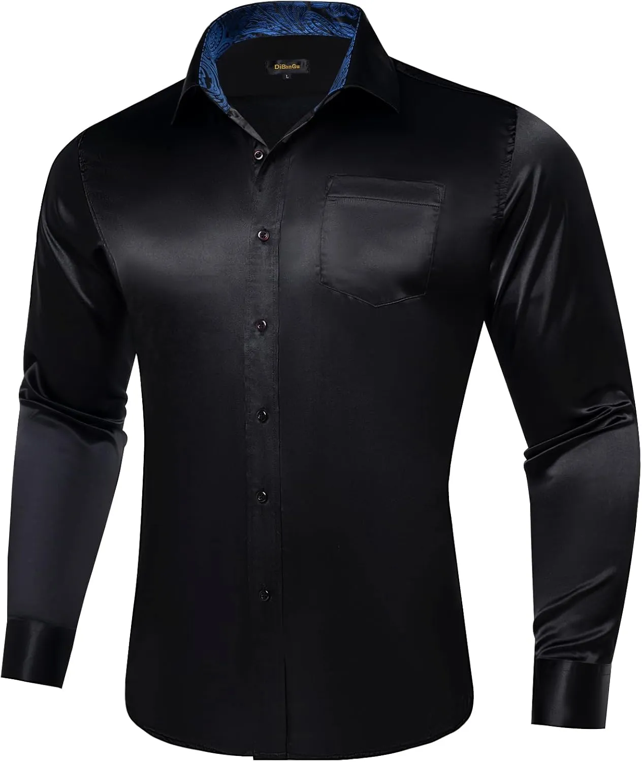 DiBanGu Satin Shirt and Tie Sets for Men Dress Shirts Long Sleeve Inner Contrast Men's Casual Button-Down Shirts S-3XL
