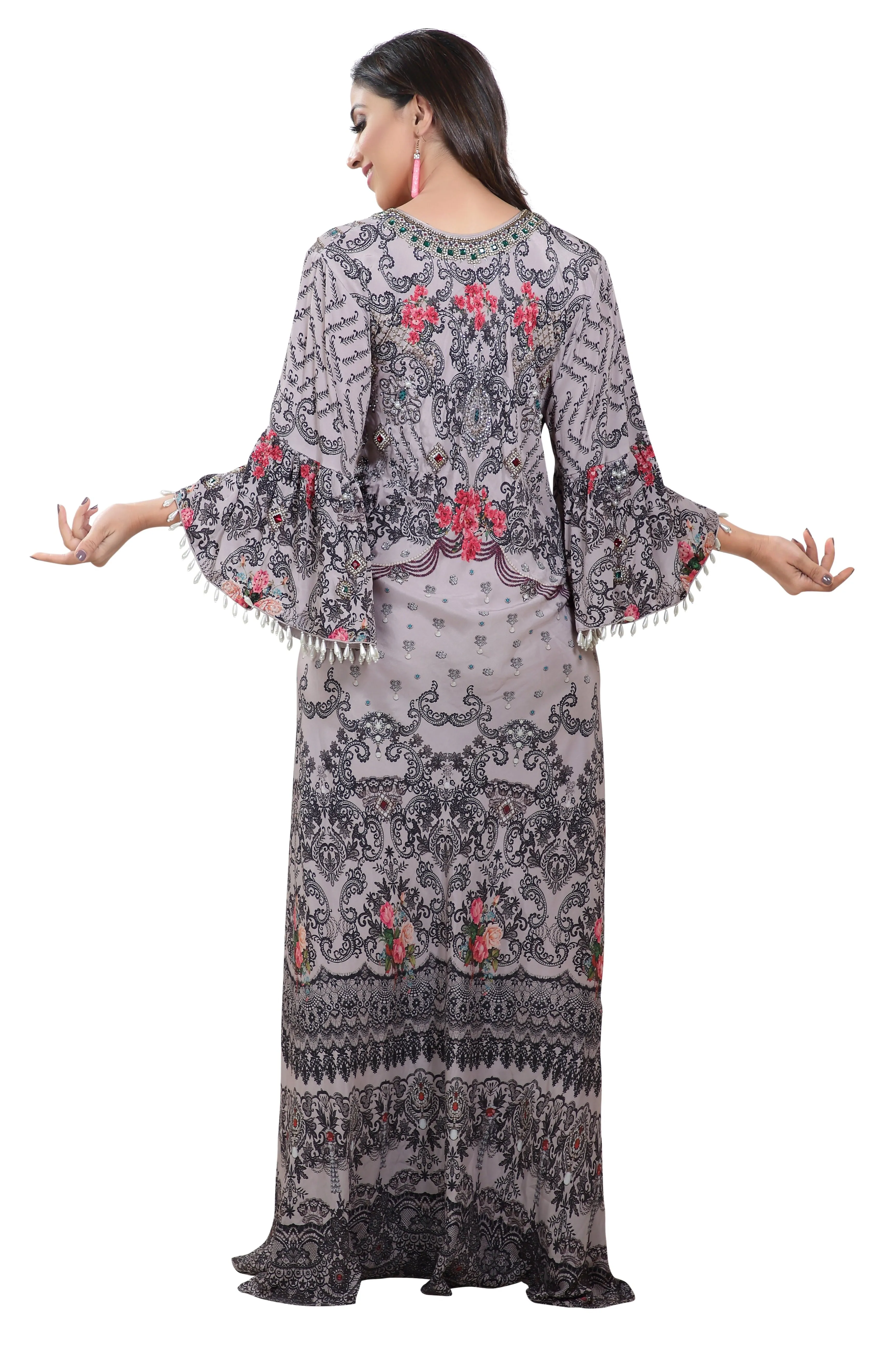 Floral Digital Printed Haute Coutre Kaftan Embroidery