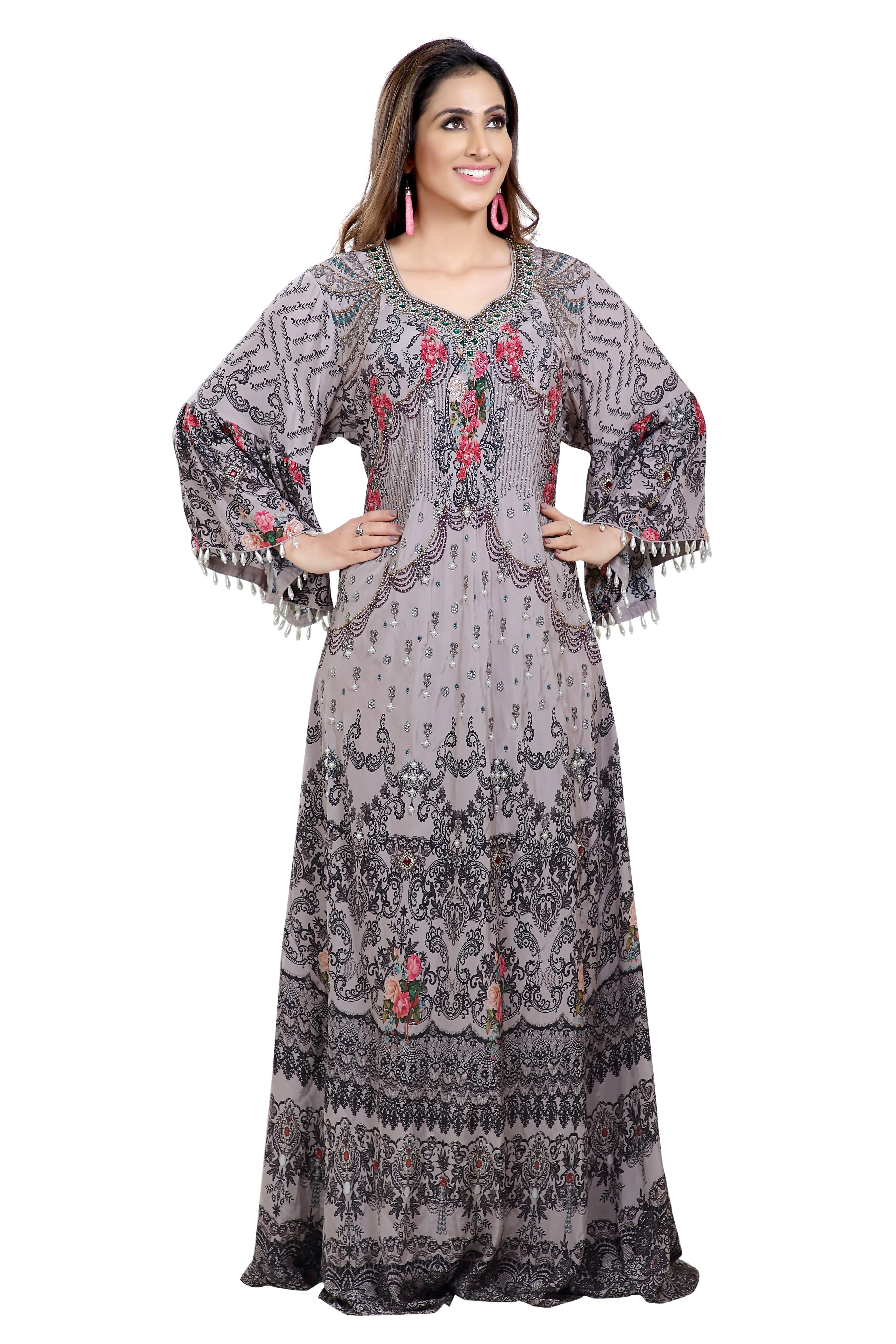 Floral Digital Printed Haute Coutre Kaftan Embroidery