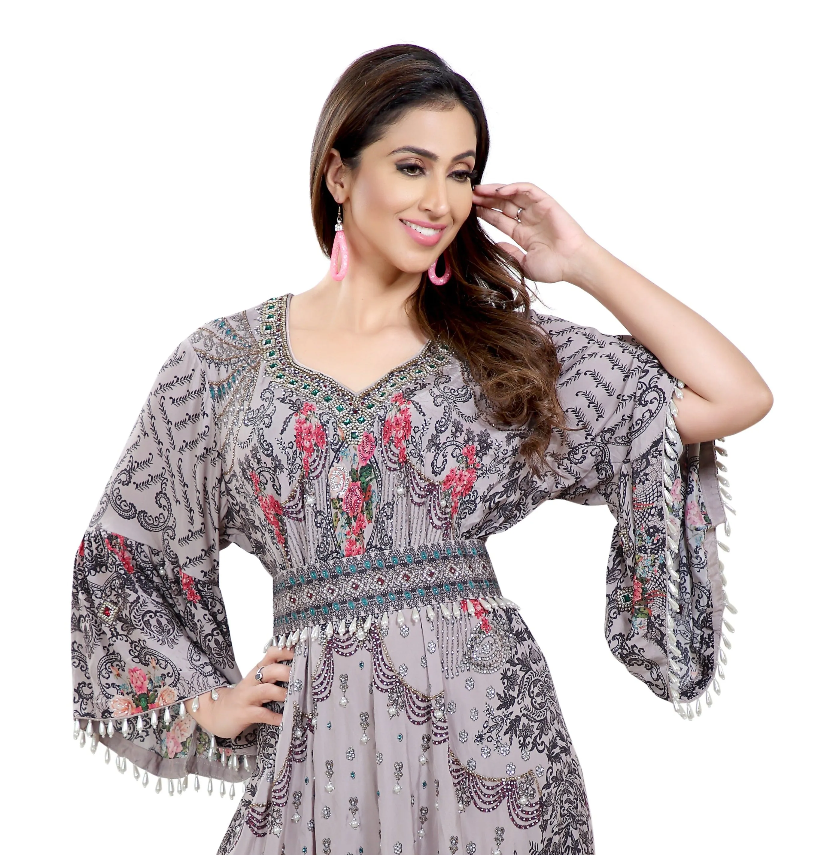 Floral Digital Printed Haute Coutre Kaftan Embroidery