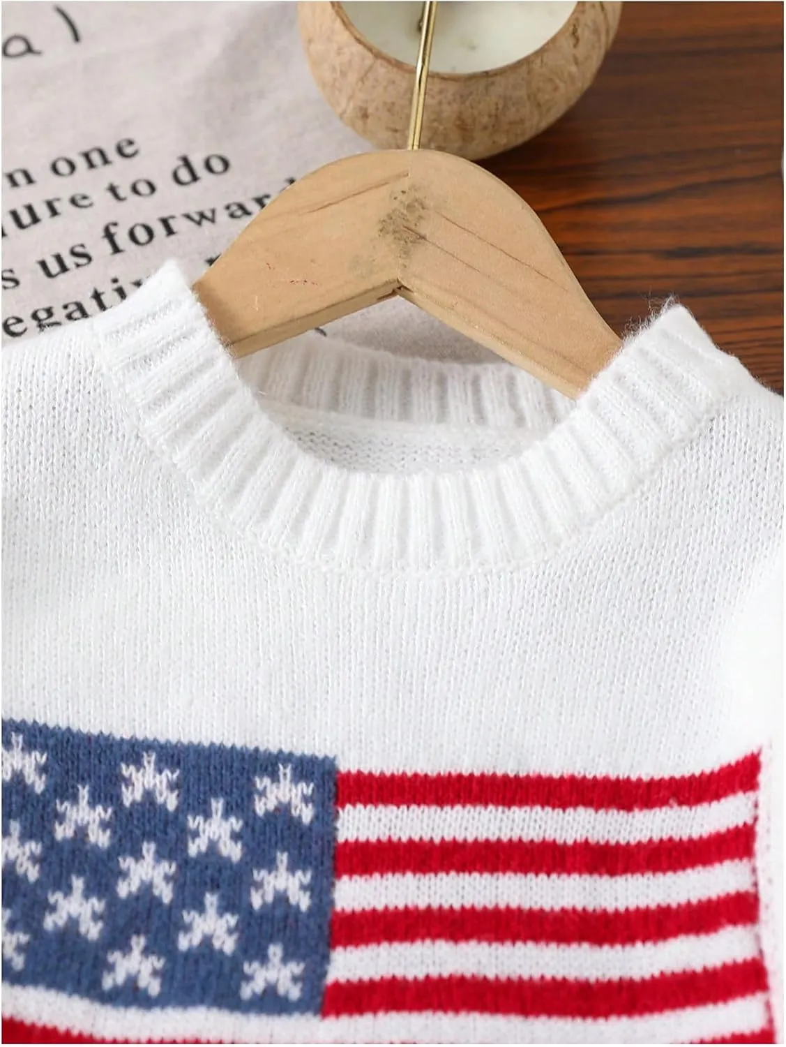 GORGLITTER Girl's American Flag Graphic Sweater Crewneck Long Sleeve Knit Pullover Tops