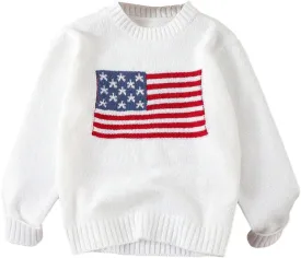GORGLITTER Girl's American Flag Graphic Sweater Crewneck Long Sleeve Knit Pullover Tops