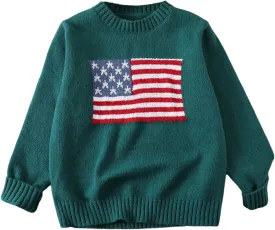 GORGLITTER Girl's American Flag Graphic Sweater Crewneck Long Sleeve Knit Pullover Tops