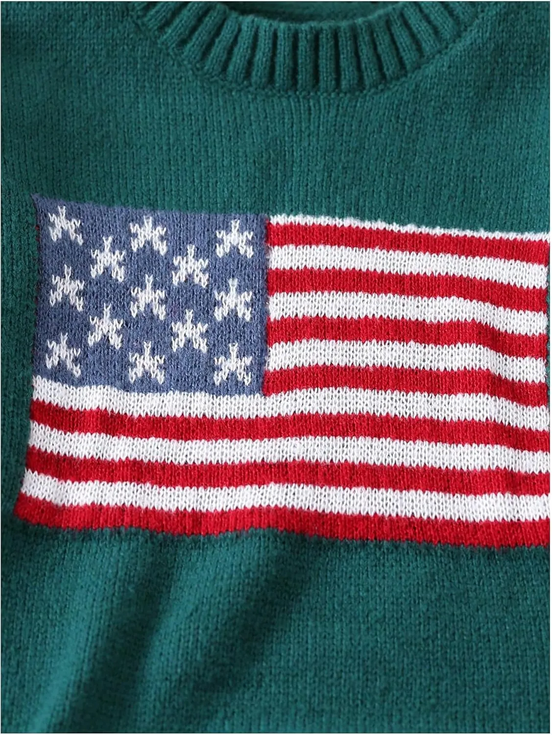 GORGLITTER Girl's American Flag Graphic Sweater Crewneck Long Sleeve Knit Pullover Tops