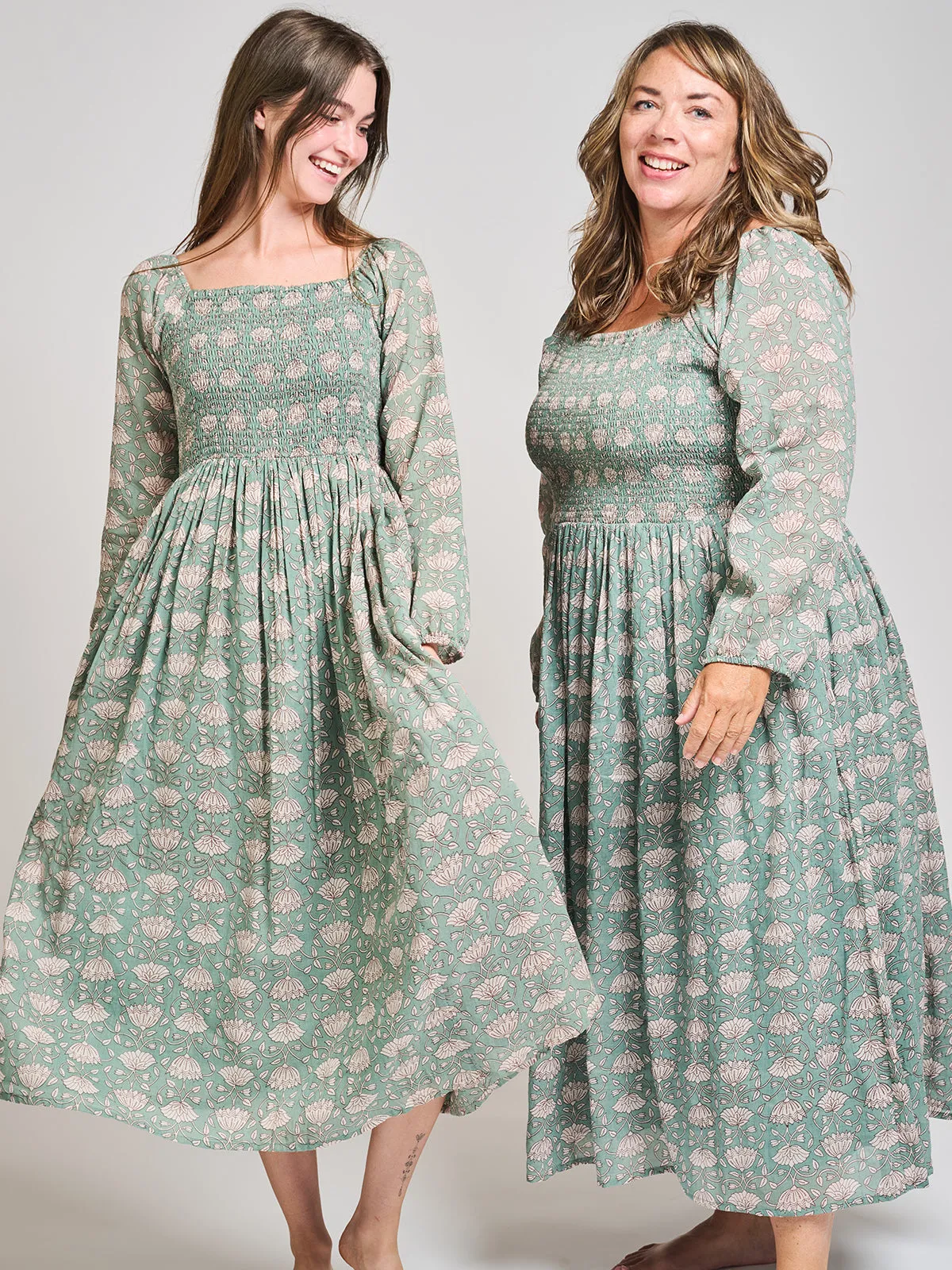 Hailee Smocked Plus Size Midi Dress - Aegean Teal Floral