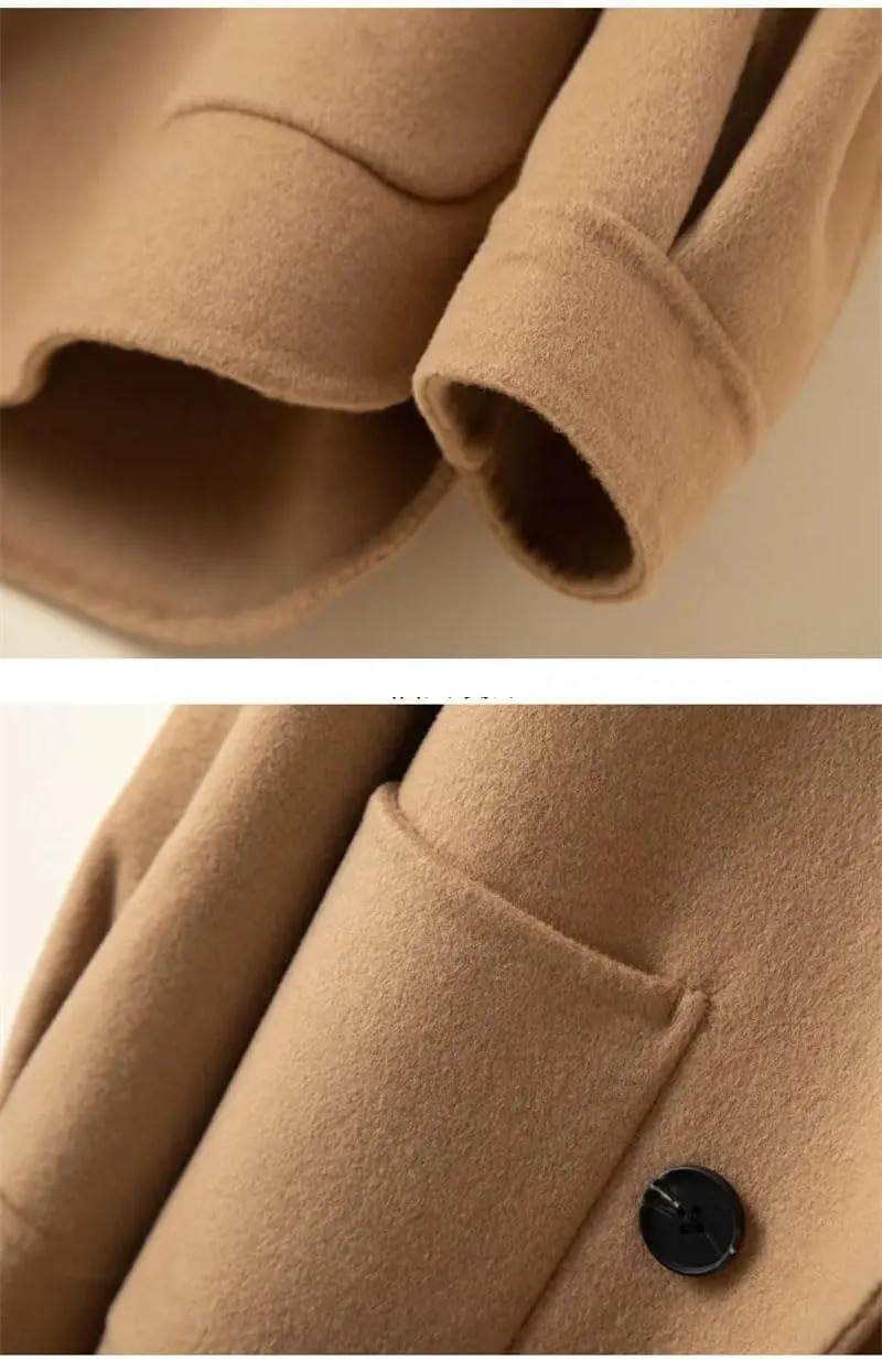 Hdhdeueh Womens Double Breasted Wool Coat Short Pockets Jacket Outwear Vintage Cardigan