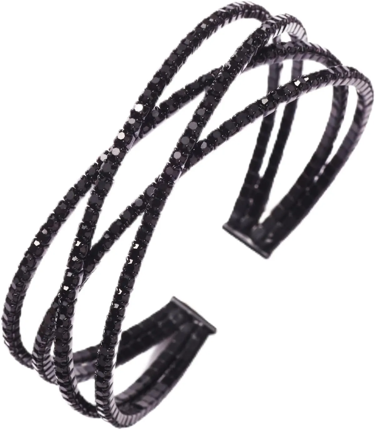 Jojomina Black Rhinestone Cuff Bracelet for Women Black Jewelry Layered Bracelets for Prom pageant Party Wedding