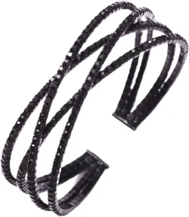 Jojomina Black Rhinestone Cuff Bracelet for Women Black Jewelry Layered Bracelets for Prom pageant Party Wedding