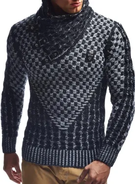 Leif Nelson Mens Knitted Pullover | Long-Sleeved Slim fit Shirt | Basic Sweatshirt with Shawl Collar and Faux Leather